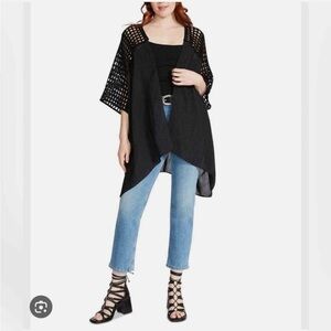 NWT Steve Madden Women’s Crochet-Yoke Open-Front Kimono Cover-Up Semi Sheer